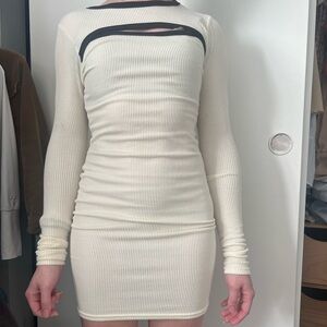 Cream ribbed cut out long sleeve body con dress :)
